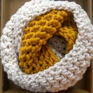Crochet oversized infinity scarf in cream/mustard